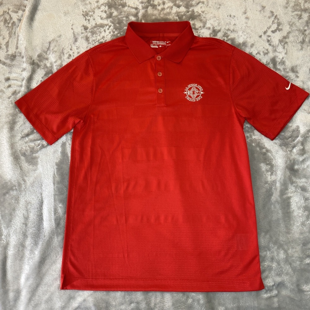 Nike Golf Polo Shirt Mens Small Red 2013 U.S. Senior Open Omaha Dri-FIT Textured